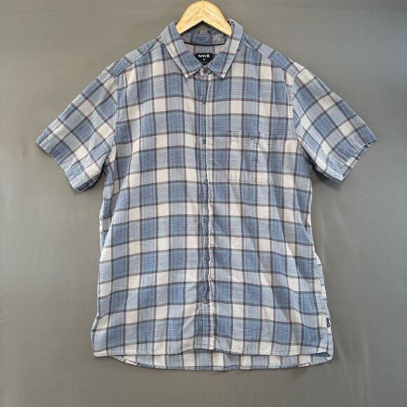 Hurley Blue Plaid Short Sleeve Shirt Size XL Classic Fit 100% Cotton - Picture 1 of 10
